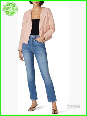 Quilted Leather Moto Jacket, Collarless, Loose Fit, 22" Length